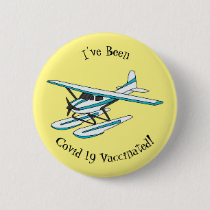 White blue seaplane illustration 2 inch round button