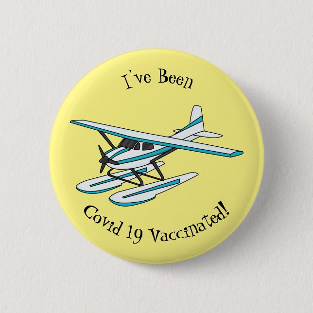 White blue seaplane illustration  2 inch round button (Front)