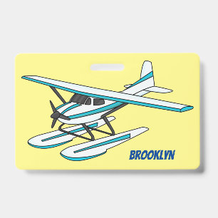White blue seaplane illustration badge