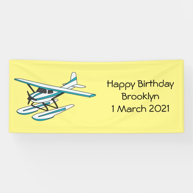 White blue seaplane illustration  banner (Horizontal)