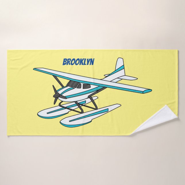 White blue seaplane illustration bath towel set (Bath Towel)