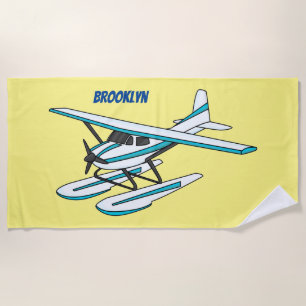 White blue seaplane illustration beach towel
