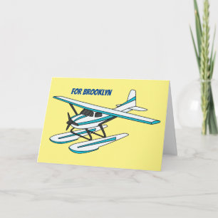 White blue seaplane illustration card