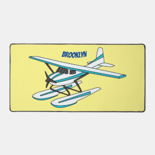 White blue seaplane illustration desk mat