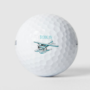 White blue seaplane illustration golf balls