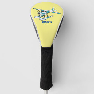 White blue seaplane illustration golf head cover