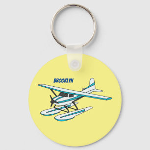 White blue seaplane illustration keychain