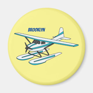 White blue seaplane illustration magnet