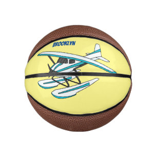 White blue seaplane illustration mini basketball