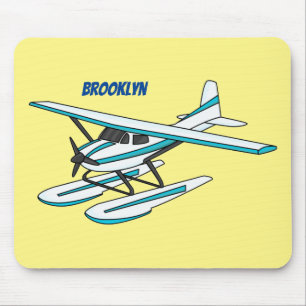 White blue seaplane illustration mouse pad