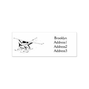 White blue seaplane illustration rubber stamp
