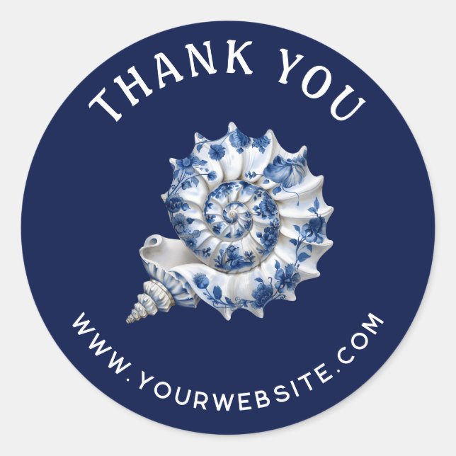 White blue seashell logo business thank you classic round sticker (Front)