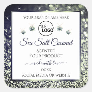 White Blue Silver Glitter Product Labels Add Logo