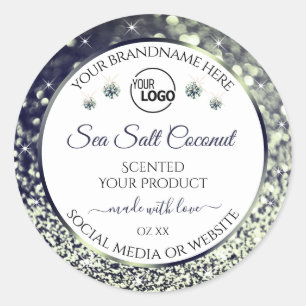 White Blue Silver Glitter Product Labels Add Logo