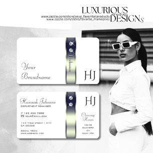White Blue Silver Gradient Decor Diamonds Monogram Business Card