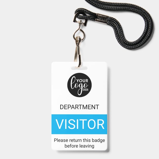 White Blue Simple Logo Visitor Colour Code Access Badge (Front with Lanyard)