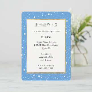 White Blue Sky of Stars Birthday   Invitation