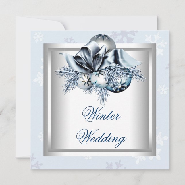 White Blue Snowflake Blue Winter Wedding Invitation (Front)