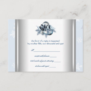 White Blue Snowflake Blue Winter Wedding RSVP Card