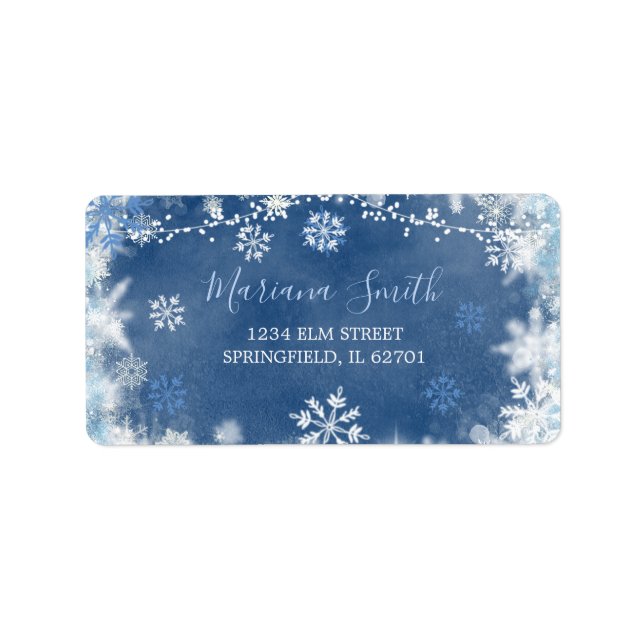 White Blue Snowflake Bridal Shower Address Label (Front)
