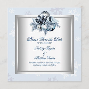 White Blue Snowflake Winter Wedding Save the Date