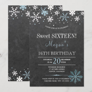 White blue snowflakes chic winter sweet sixteen invitation
