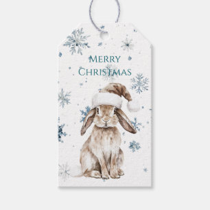 White Blue Snowflakes Christmas Bunny Gift Tags