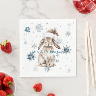 White Blue Snowflakes Christmas Bunny Napkin