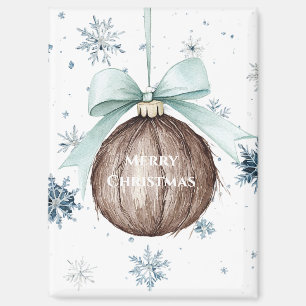 White Blue Snowflakes Christmas Coconut Bow Magnet
