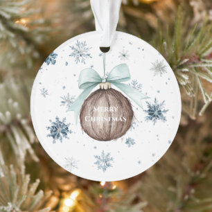 White Blue Snowflakes Christmas Coconut Bow Ornament