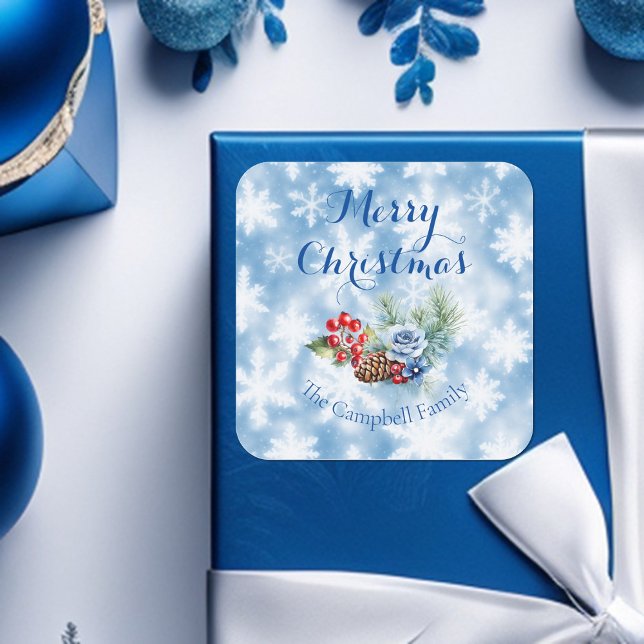 White & Blue Snowflakes Christmas Decoration Square Sticker (Creator Uploaded)