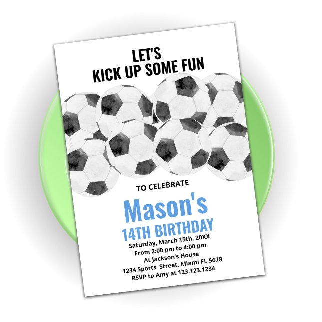 White Blue Soccer Birthday Invitations (Creator Uploaded)