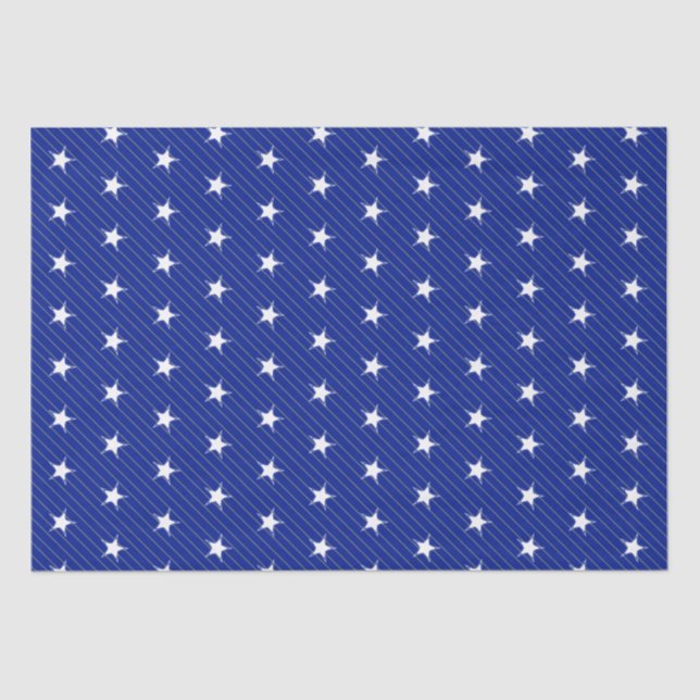 White Blue Stars and Grey Stripes Modern Pattern Tissue Paper (Front)