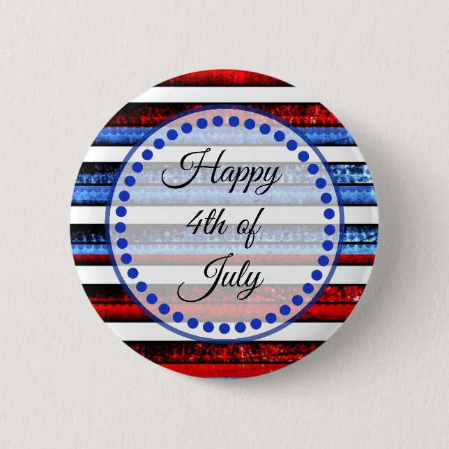 White Blue Striped Happy 4th of July Button (Front)