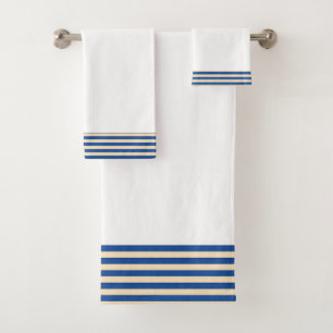 White + Blue Stripes Bath Towel Set