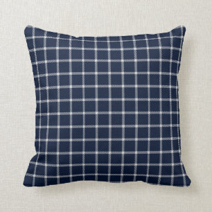 White blue tartan plaid chequered country villa throw pillow