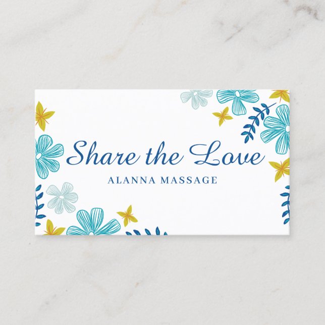 White Blue Tropical Flowers Refer A Friend Referral Card (Front)