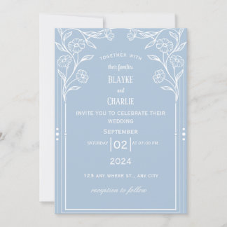 White Blue Vintage Wedding Invitation