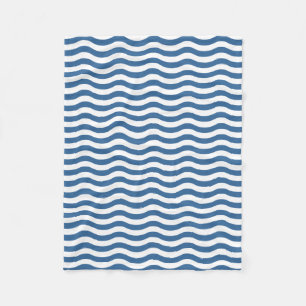 White Blue Wave Navy pattern Customize background Fleece Blanket