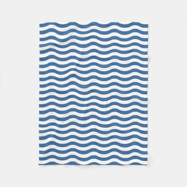 White Blue Wave Navy pattern Customize background Fleece Blanket (Front)