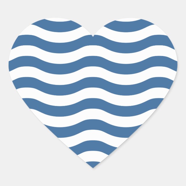 White Blue Wave Navy pattern Customize background Heart Sticker (Front)