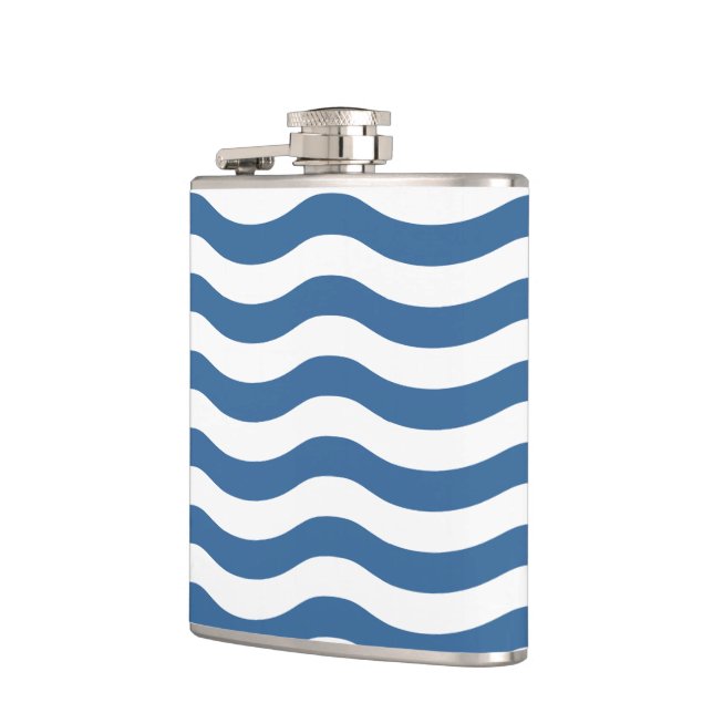 White Blue Wave Navy pattern Customize background Hip Flask (Left)