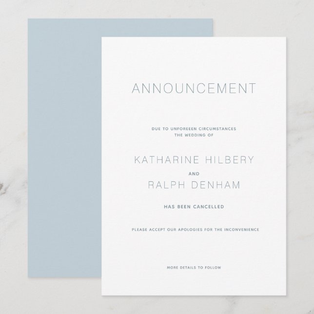 White & Blue Wedding Cancellation Announcement (Front/Back)
