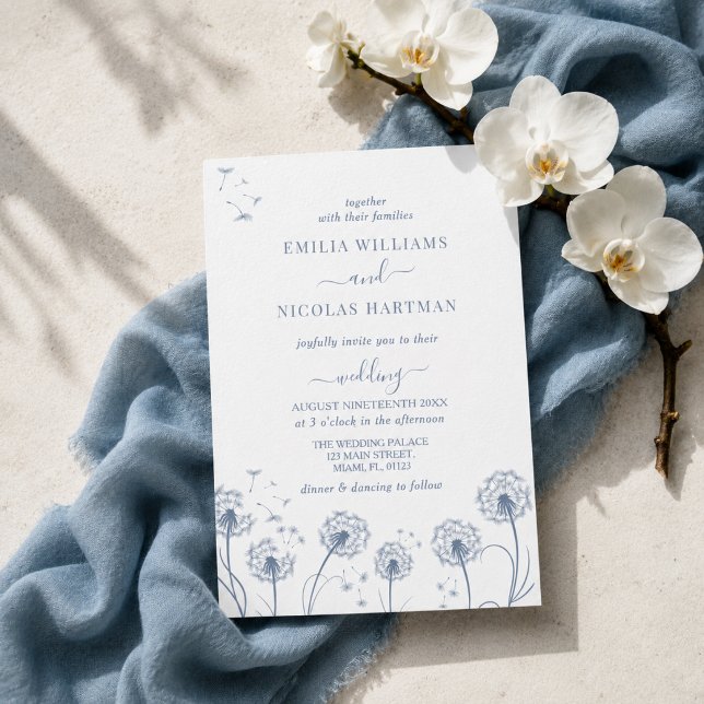 White Blue Wildflower Wedding Invitation (Creator Uploaded)