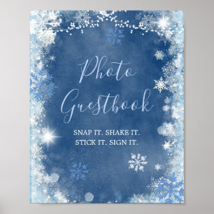 White Blue Winter Snowflake Bride photo livre d'or