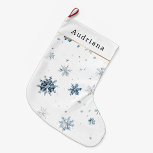 White Blue Winter Snowflakes   Large Christmas Stocking
