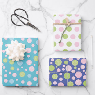 White Blue With Pink Green Blue Dots Wrapping Paper Sheet
