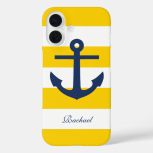 White Blue & Yellow Anchors Aweigh iPhone 16 Case