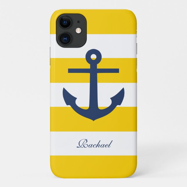 White Blue & Yellow Anchors Aweigh Case-Mate iPhone Case (Back)