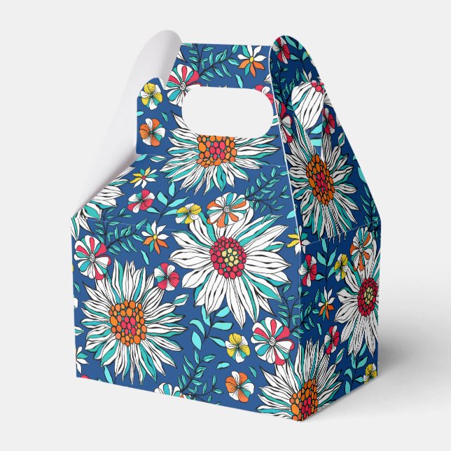 White Blue Yellow Orange Red Daisy Flowers Pattern Favor Box (Front Side)